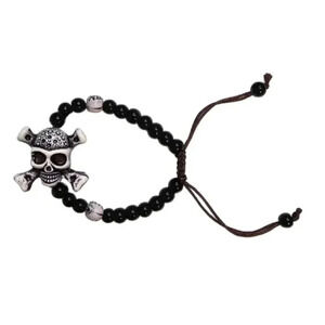 Skull Black Bead Braided Rope Bracelet Adjustable Goth Halloween‎ B5